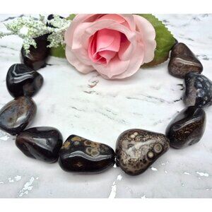 Chunky Black Agate Stone Statement Necklace Witchy Whimsy Goth Heavy Large 21"